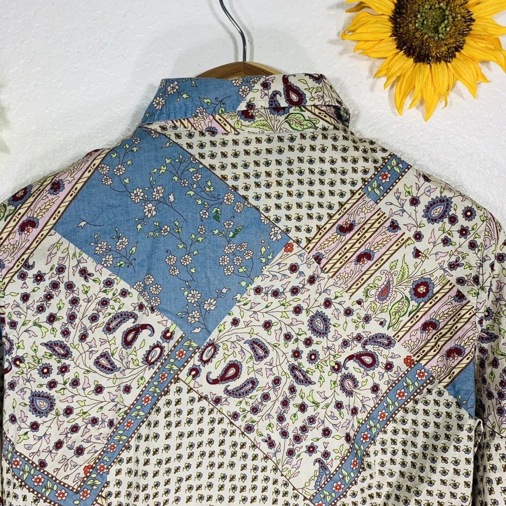 Lemon Grass Floral Paisley 3/4 Sleeved Button Up Cotton Blouse Size Medium Women - Picture 7 of 7